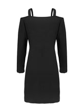 Hollow Solid Color A-Line Long Sleeves Cold Shoulder Mini Dresses